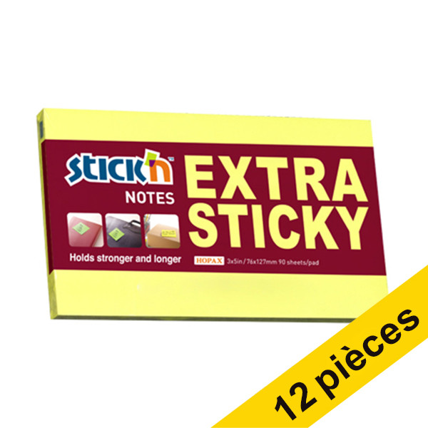 Offre: 12x Stick'n notes extra collantes 76 x 127 mm - jaune fluo 201724 - 1