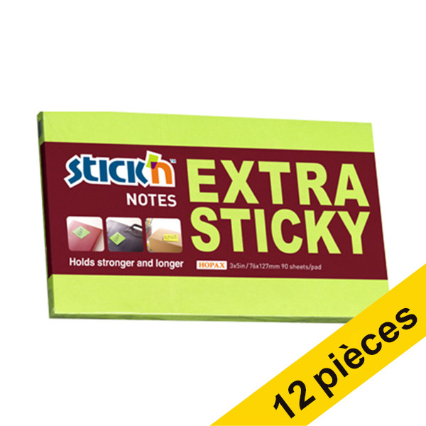Offre: 12x Stick'n notes extra collantes 76 x 127 mm - vert 201725 - 1