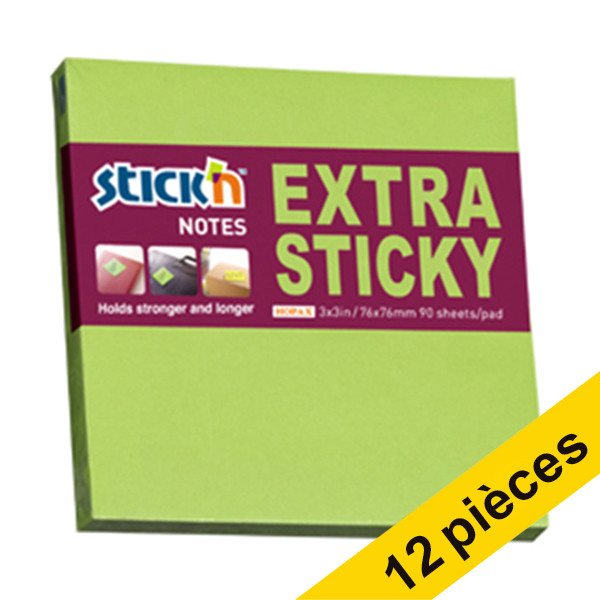 Offre: 12x Stick'n notes extra collantes 76 x 76 mm - vert 201721 - 1