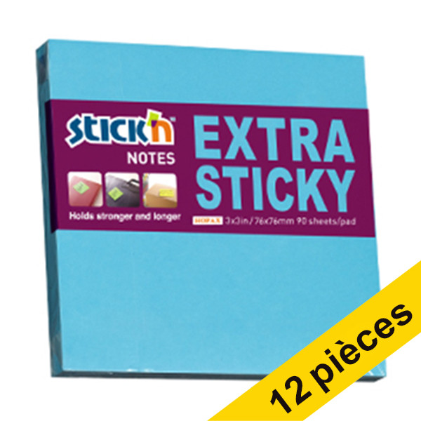 Offre : 12x Stick'n notes extra collantes 76 x 76 mm (90 feuilles) - bleu 201720 - 1