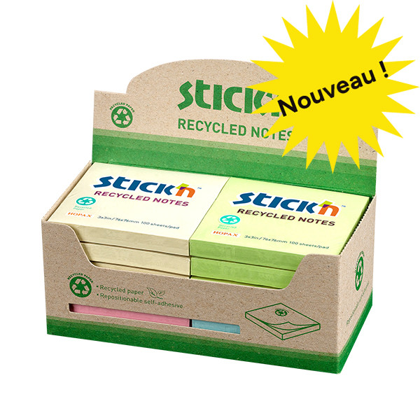 Stick'n blocs-notes recyclés 76 x 76 mm (12 pièces) - 4x assorti pastel 201853 - 1