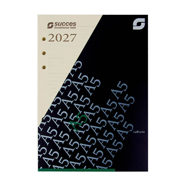 Succes A5/Executive 2027 recharge pour agenda semainier (1 semaine sur 2 pages) plages horaires d'une heure 4 langues papier crème 440346 - 1