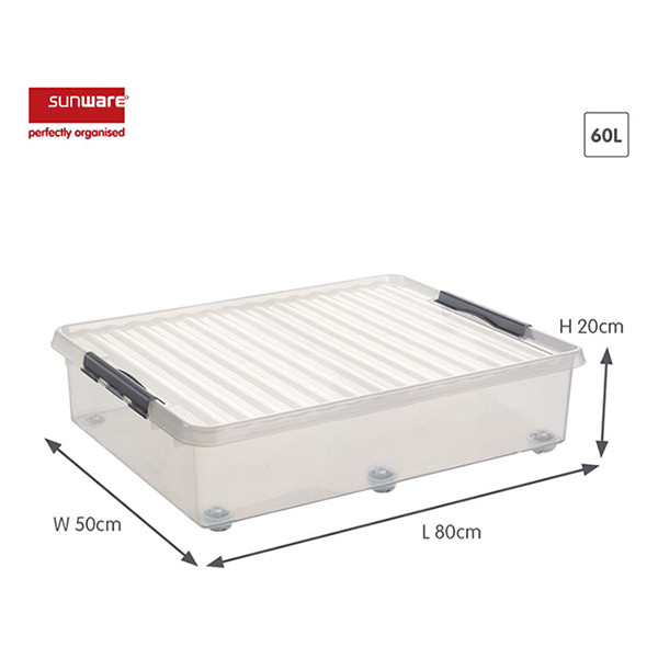 Sunware Q-line boîte de rangement à roulettes 60 litres - transparent 216760 - 2