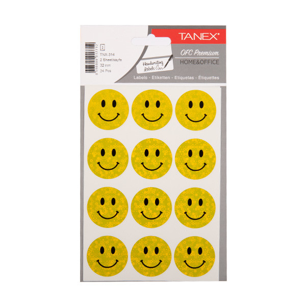 Tanex Smiling Face grands autocollants holographiques (2 x 12 pièces) - jaune 404128 - 1
