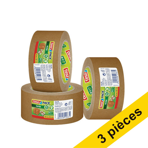 Tesa Eco Forte Adhérence ruban d'emballage papier marron 50 mm x 50 m (3 rouleaux) 203304 - 1