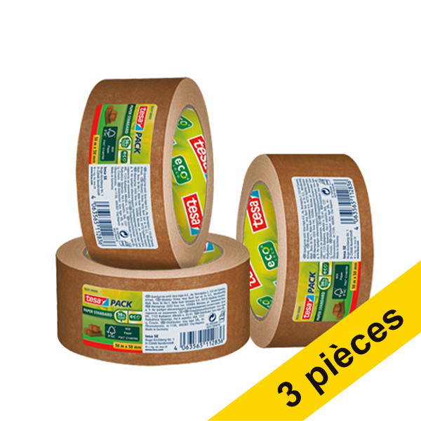 Tesa Eco Paper Standard ruban d'emballage 50 mm x 50 m (3 rouleaux) - marron 203387 - 1