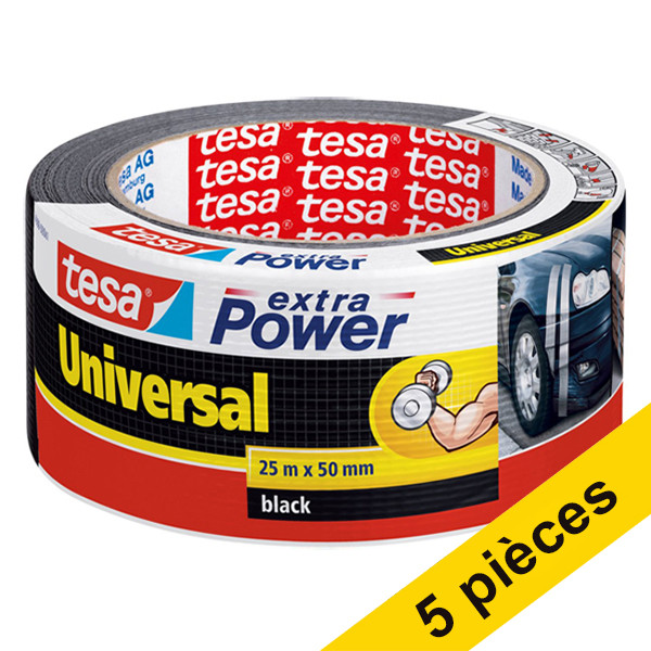 Offre: 5x Tesa Extra Power Universal ruban adhésif 50 mm x 25 m (1 rouleau) - noir 202401 - 1