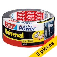 Offre: 5x Tesa Extra Power Universal ruban adhésif 50 mm x 25 m (1 rouleau) - noir