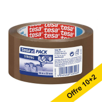 Offre : 12x Tesa Pack Strong ruban d'emballage 50 mm x 66 m (1 rouleau) - marron 202003