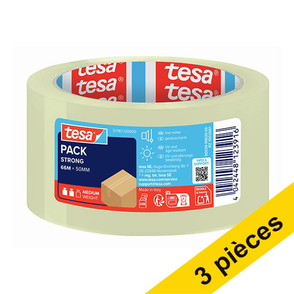 Offre : 3x Tesa Pack Strong ruban adhésif d'emballage 50 mm x 66 m (1 rouleau) - transparent 202362 - 1