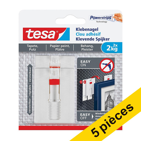 Offre : 5x Tesa clous adhésifs ajustables pour surfaces sensibles 2 kg (2 pièces) 203346 - 1