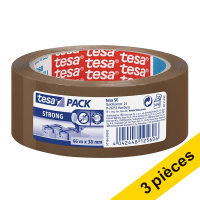 Tesa Pack Strong ruban adhésif d'emballage 38 mm x 66 m (3 rouleaux) - marron 202363