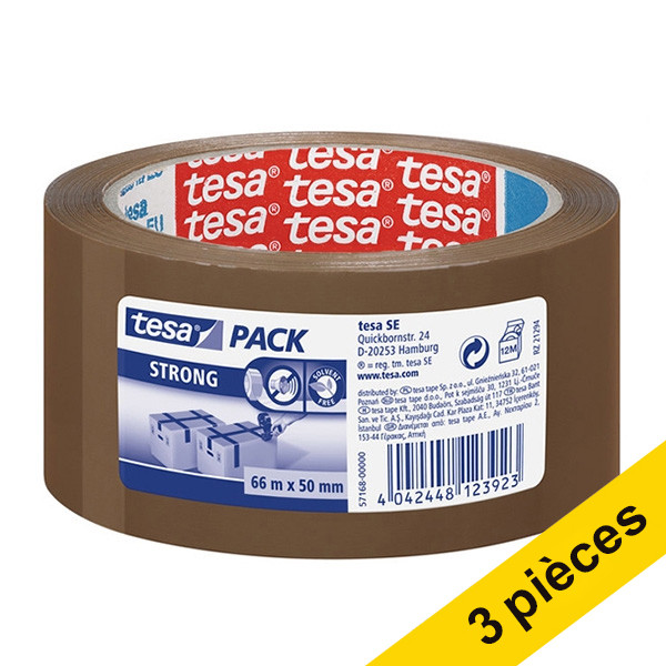 Tesa Pack Strong ruban adhésif d'emballage 50 mm x 66 m (3 rouleaux) - marron 202364 - 1