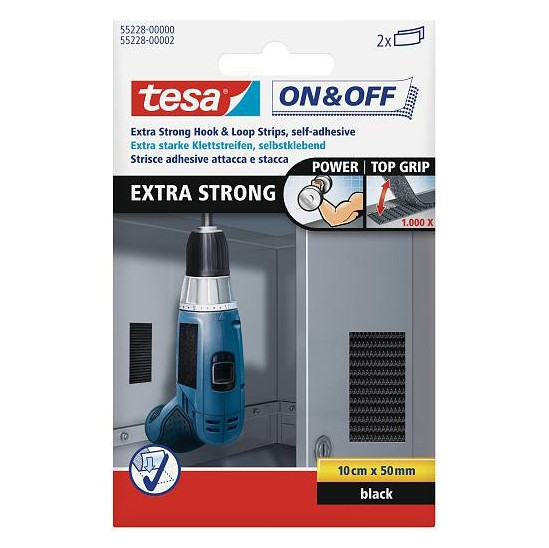 Tesa bandes velcro extra-fortes 50 mm x 10 cm (2 pièces) - noir 202347 - 1
