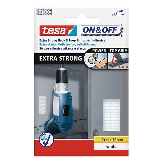 Tesa bandes velcro extra fortes 50 mm x 10 cm (2 pièces) - blanc 202348 - 1