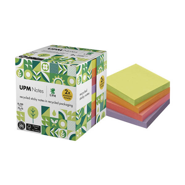 UPM notes autocollantes recylées cube en 4 couleurs (8 x 100 feuilles) 303231 - 1