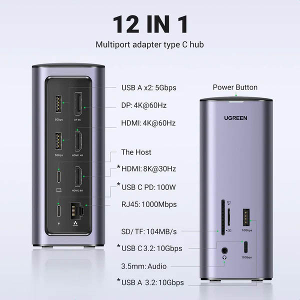 Ugreen station d'accueil USB-C CM555 Thunderbolt (12 en 1) 828637 - 2