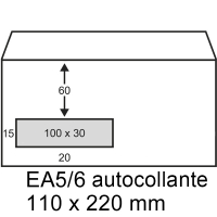 Enveloppe 110 x 220 mm - EA5/6 fenêtre à gauche patte autocollante (25 pièces) - blanc 209009