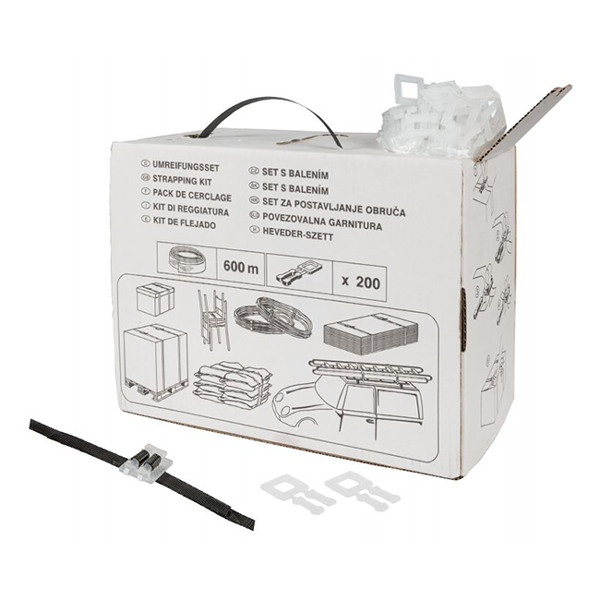 Sangle PP avec boucles en boîte distributrice  - noir (12 mm x 0,55 mm) 206253 - 1