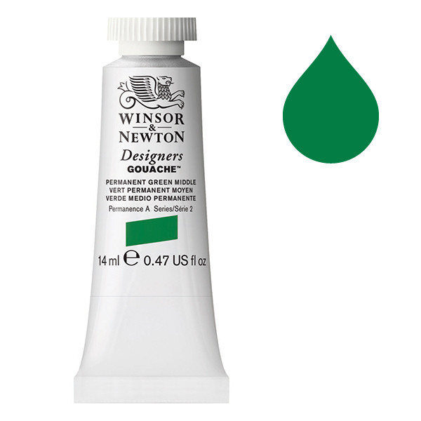 Winsor & Newton Designers gouache 484 (14 ml) - vert permanent moyen 410629 - 1